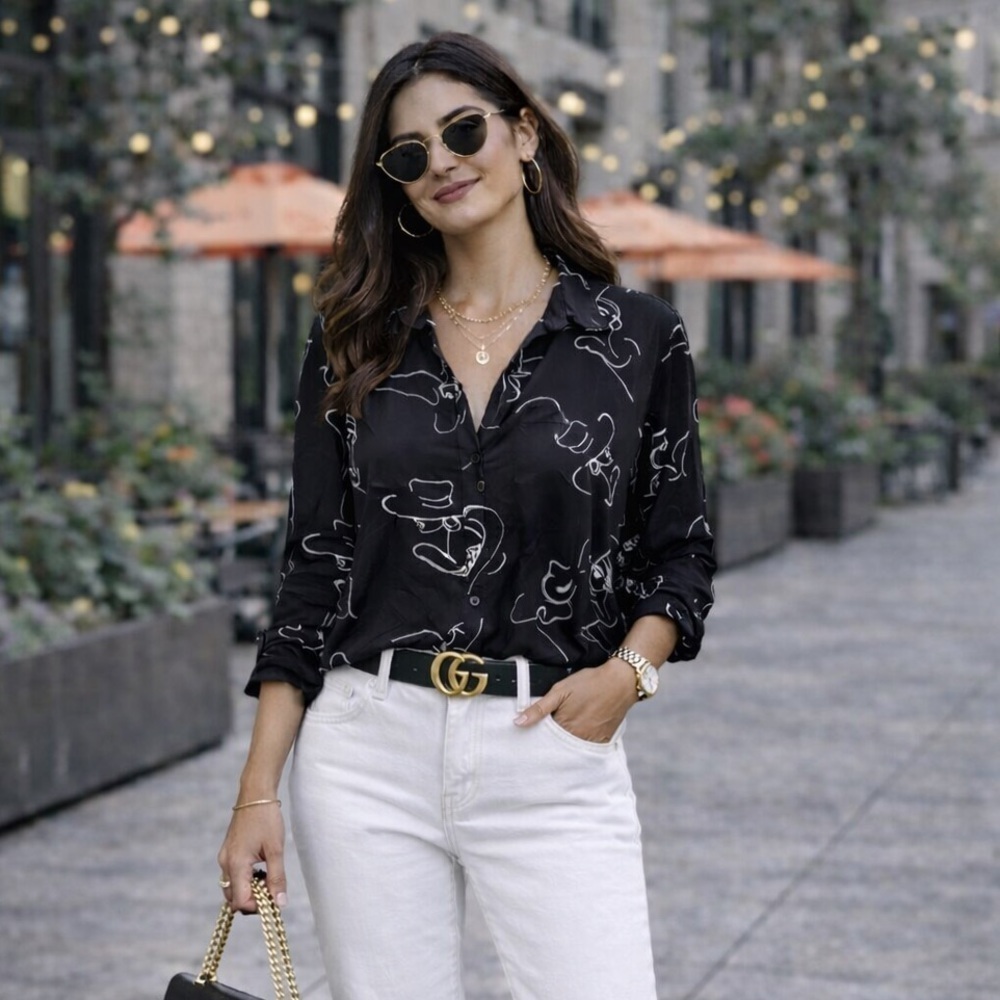 Woman print buttoned down shirt